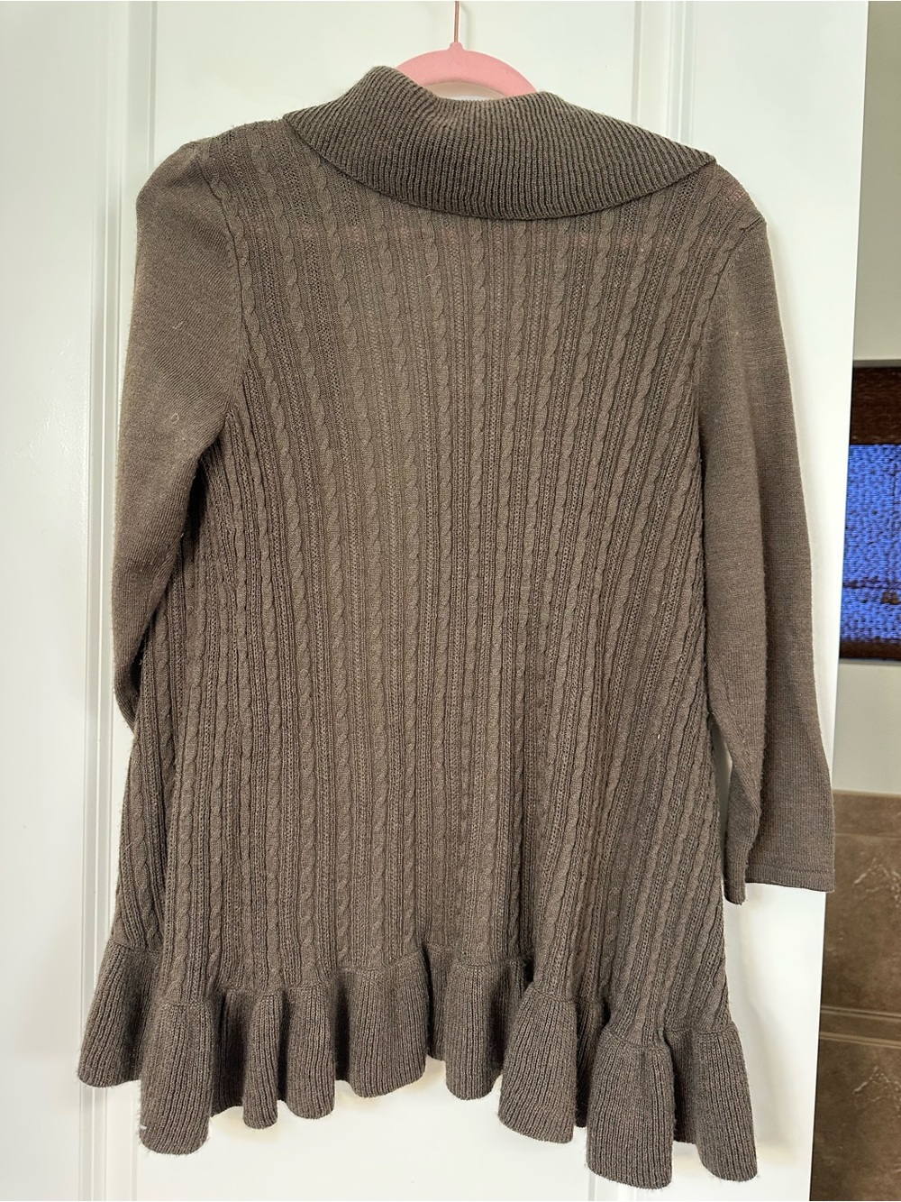 Outback Red Olive Ruffle-Front Open Cardigan - Picture 2 of 6